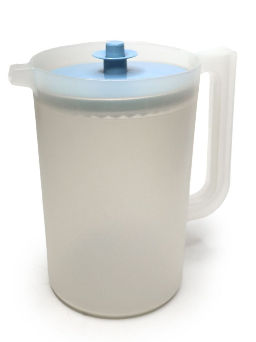 Vintage Tupperware Clear Juice Jug Pitcher with Blue Push Button Lid Canada